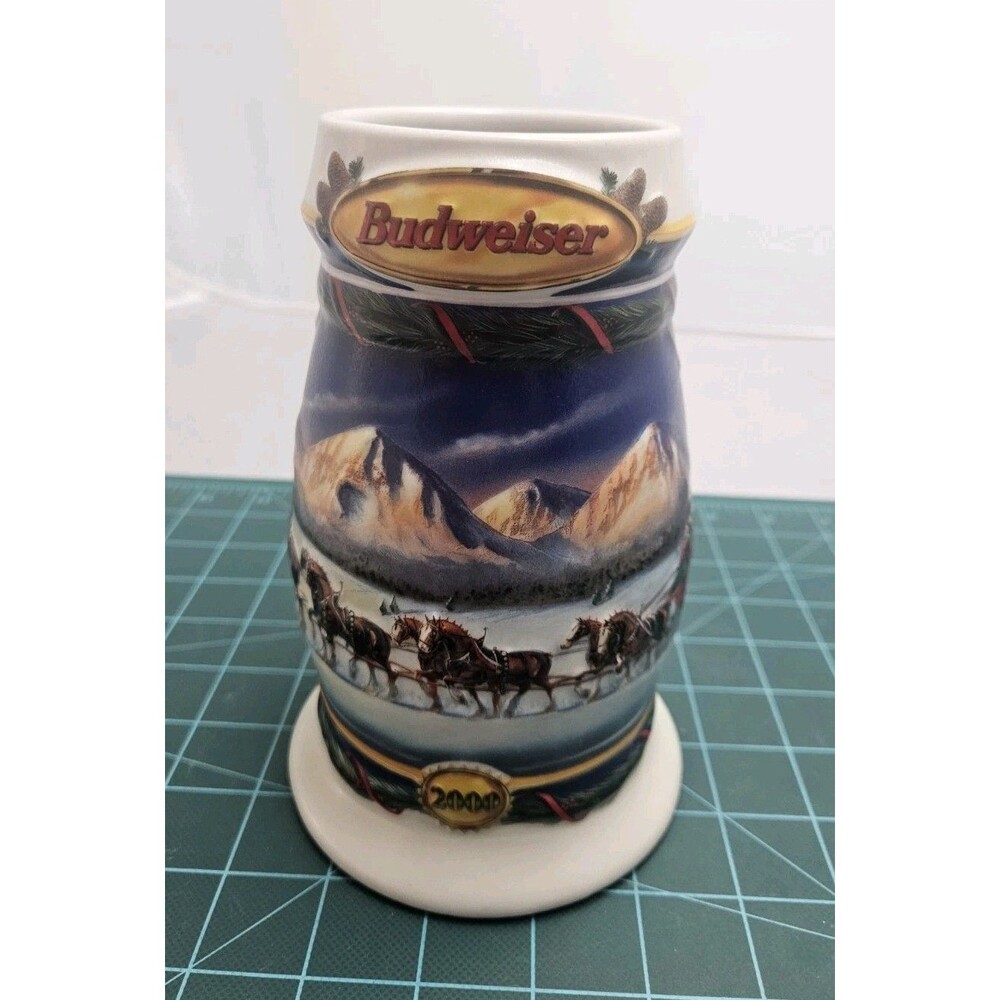 Vintage 2000 Budweiser Holiday Beer Stein Mug "Holiday In The Mountains"